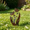 Vogel Wildblume Metall Gartenstecker Dekorativer Außenpflanzenstecker Rustikales Gartendekoration mit Vogel-Blumendesign für Hof Rasen Pflanzgefäße Dekoration