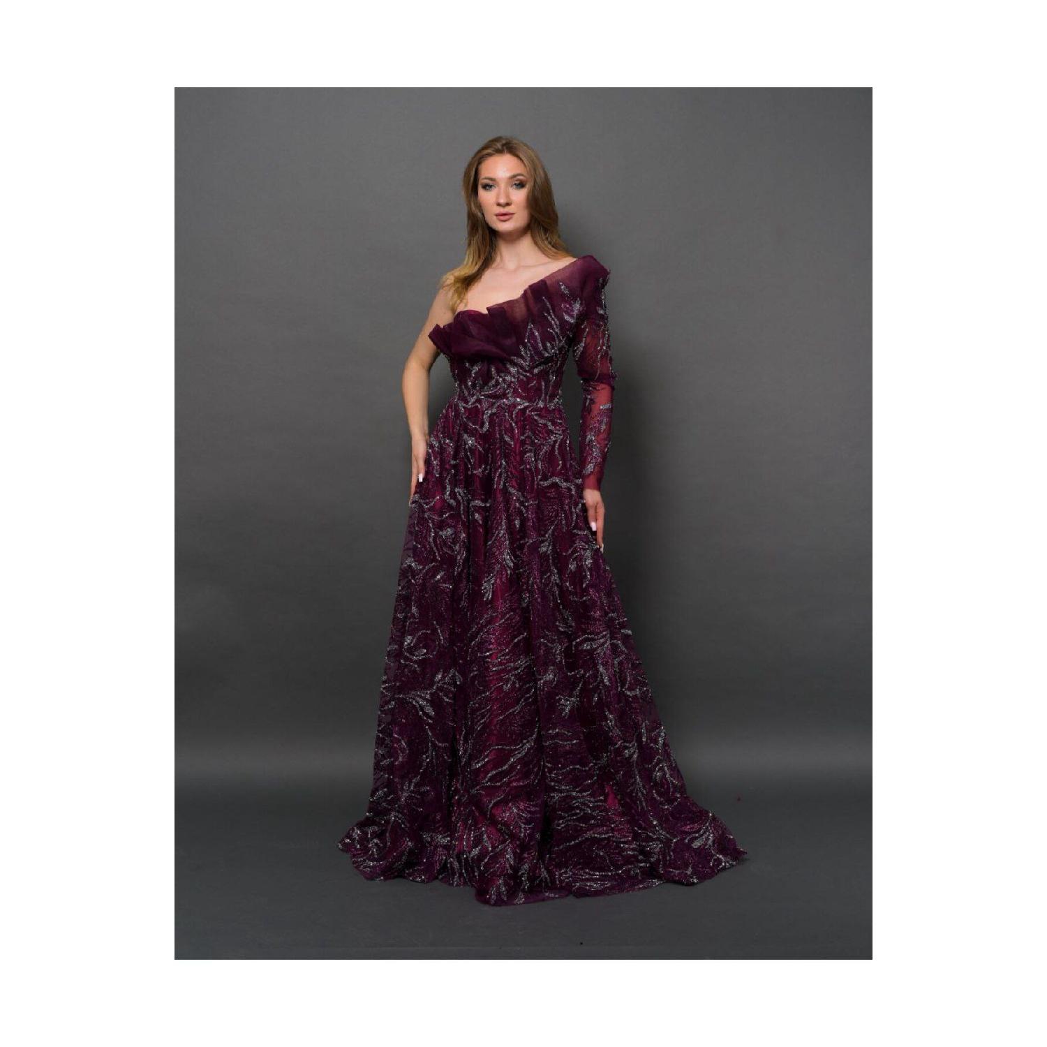 

Вечернее платье на одно плечо с каменной вышивкой 40 фиолетовый