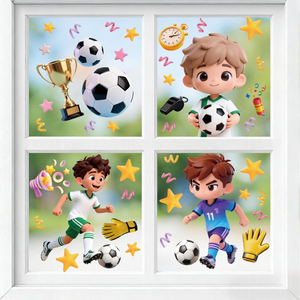 2026 World Cup Cartoon Football Wall Stickers for Kids - Electrostatic Decoration for US, Canada, Mexico