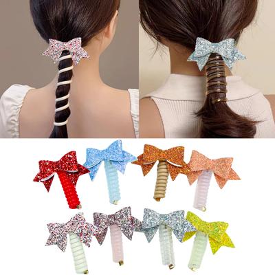 Glitter Hair Bows Elastic Hair Rope Cute Girls Telephone Wire Line Elasticity Rubber Band For Kids Scrunchies Headbands Headwear