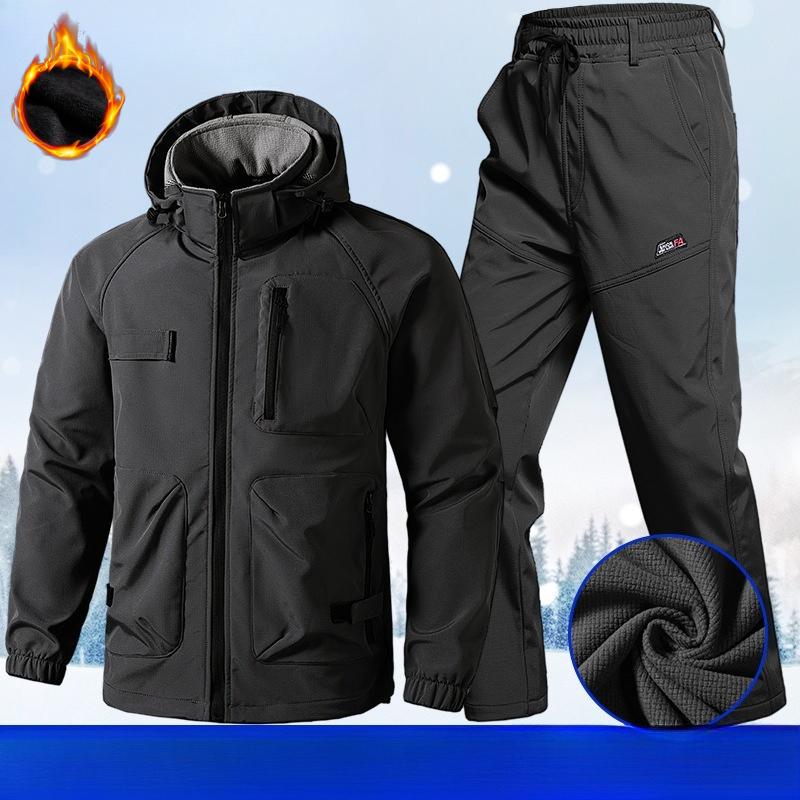 Höst- och vinterjacka Kostym Herr Plus Sammet Förtjockad Vindtät och Vattenavvisande Varm Utomhus Arbetsförsäkring Bergsklättringskostym Vardagskläder