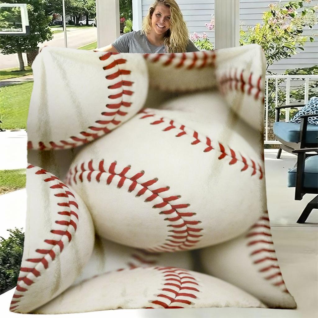 Baseball Stitch Print Flannel Throw Blanket Super Soft Warm Blanket for Sofa Bed Sports Pattern Home Decor Gift