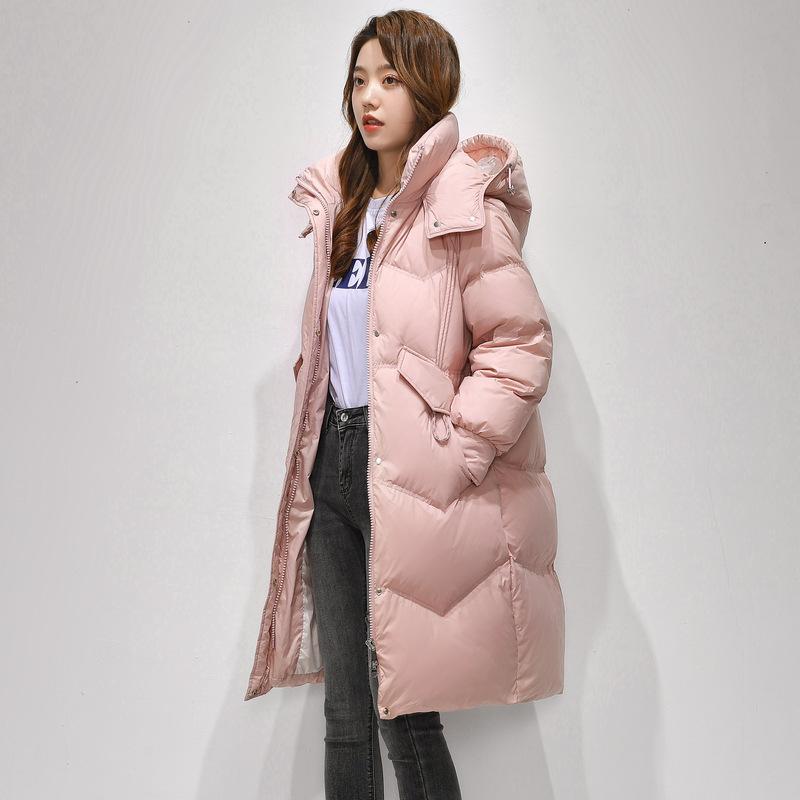 

Зимняя новая мода свободная съемная шапка хлопковая одежда женская средняя и длинная утолщенная талия куртка S розовый