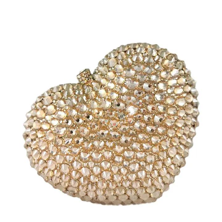 

Boutique De FGG Silver AB Women Heart Clutch Crystal Evening Bags with Spikes Bridal Handbag Wedding Party Minaudiere Purse Super Mini