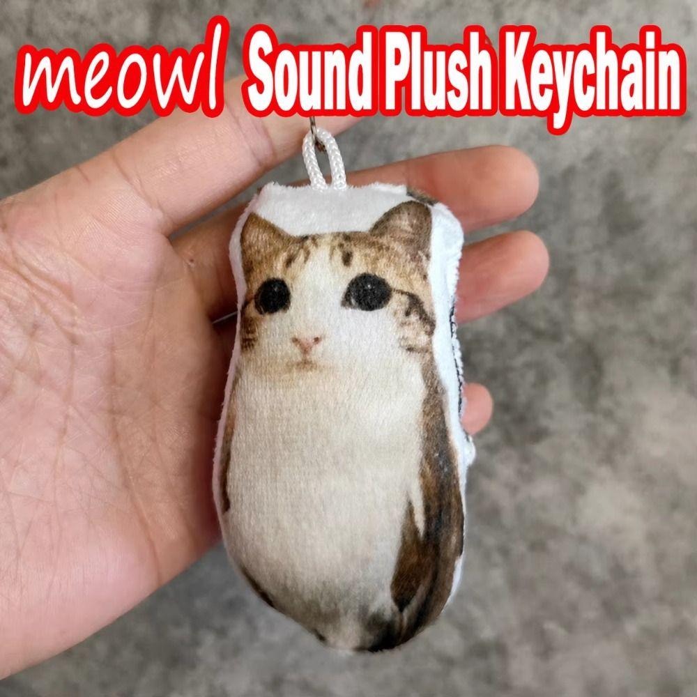 Mačkací Klíčenka Meowl Plyšové Zvířátko Kočka Plyšový Přívěsek Vtipná Kočičí Hlasová Klíčenka Dárek pro Kamaráda