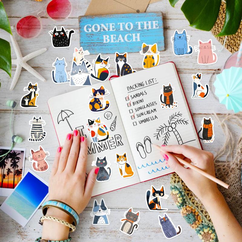 50PCS Cartoon Cat Waterproof Stickers DIY Refrigerator Notebook Computer Water Cup Luggage Decoration Creative Cat Art Stickers