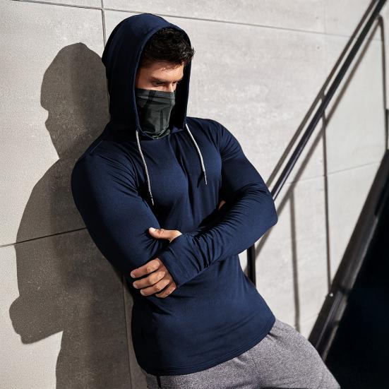 Herren Hoodie mit Gesichtspolster Kompression Langarm Basisschicht Schnelltrocknend Winter Ski Laufen Unterhemd