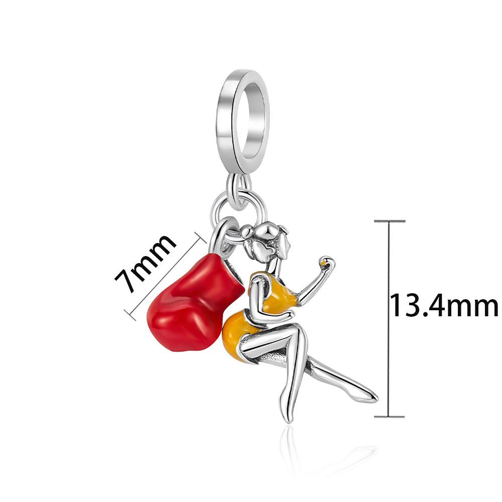 S925 Silver Women Empowerment Boxing Glove Pendant Beaded Bracelet Necklace DIY Handmade Jewelry Accessories Loose Beads