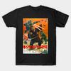 Men Black Print T-shirt King Kong Escapes 1967 Mechani-Kong Gorosaurus No-Cut Transfer Paper Print Cotton Tshirt