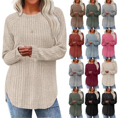 Sweatshirts For Women Long Sleeve Crew-Neck Pullover Casual Solid Tunic Tops