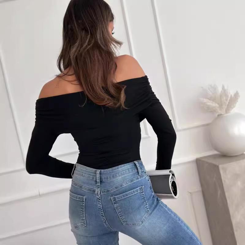 2024 Herbst/Winter Off-Shoulder Langarm Sexy T-Shirt - Neue Europäische & Amerikanische Mode für Frauen