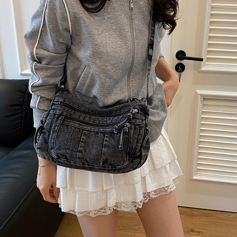 Large Capacity Denim Bag Women's Multi-Pocket Shoulder Crossbody Bag