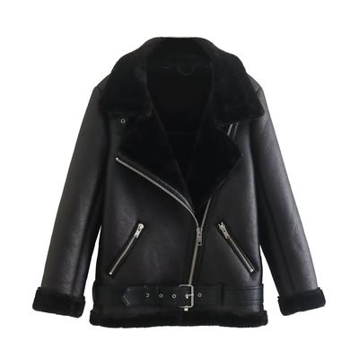 Chaqueta térmica integrada de piel para mujer, abrigo de piel sintética con solapa de manga larga, acolchada, cálida y elegante, para otoño e invierno