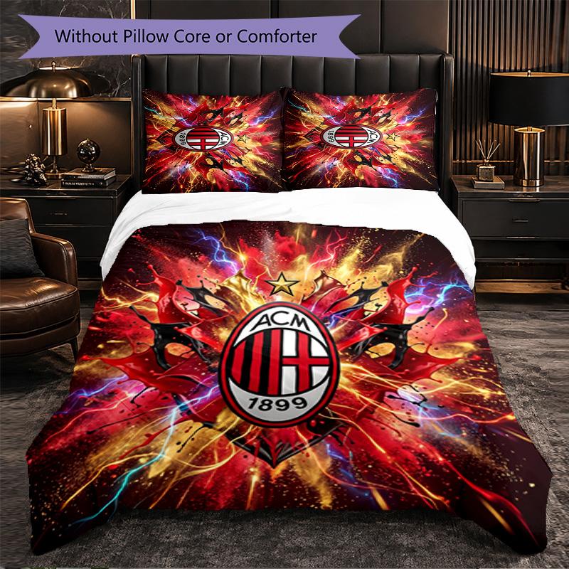 Set Lenzuola AC Milan Modello 3 Pezzi Morbida Copripiumino in Microfibra con Federe per Camera da Letto