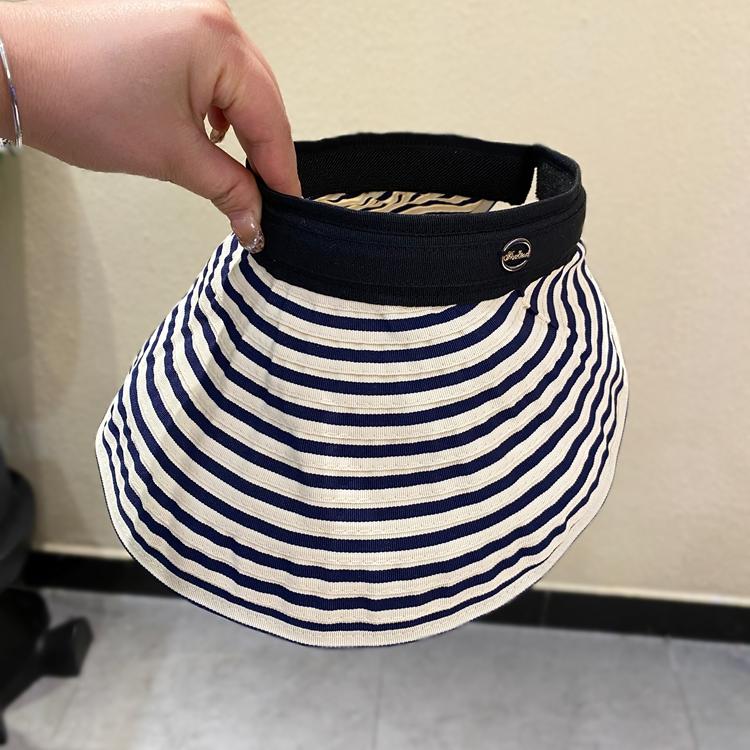 

Hat Sun hat Empty top UV protection Large brim Sun hat Empty top Striped hat Tide headband Adult average size (56-58cm) Темно-синій