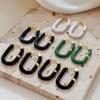 Stainless Steel Enamel Color Geometric U Shape Hoop Earrings for Women New Design Simple Rectangle Ear Buckle Hoops Girls Gift