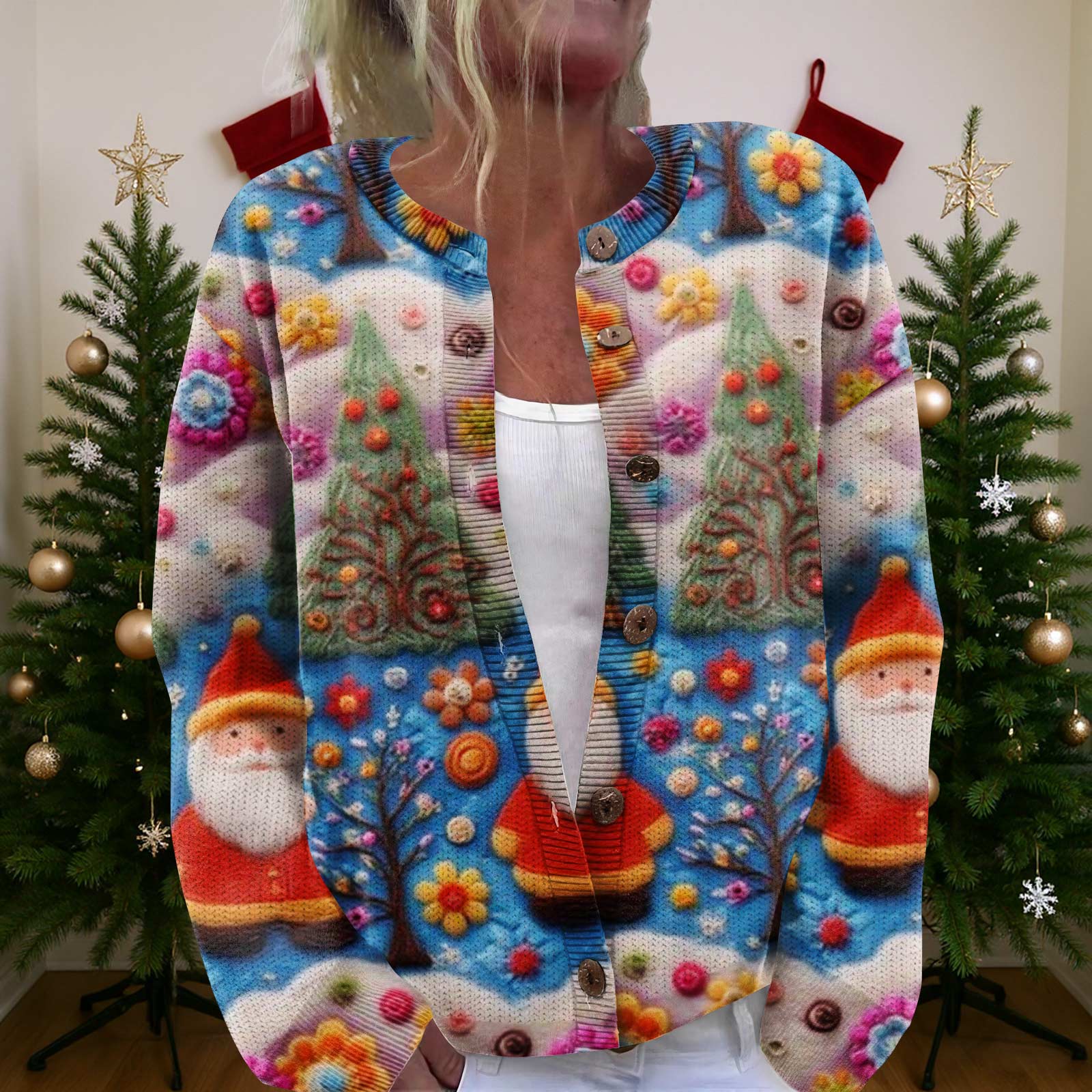 Женский рождественский свитер Милый забавный рождественский свитер Осень и зима Свитер с длинным рукавом вязаный XXL