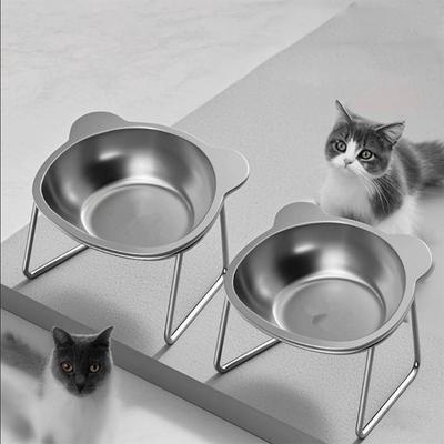 Raised Cat Bowls Tilted Neck Guard Cat Food Bowl 304 Stainless Steel Shatter-resistant Elevated 15° Pet Supplies For Puppy Cat
