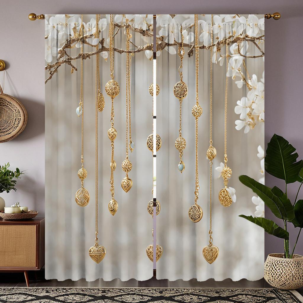 2 PZ Tende a catena in metallo di alta gamma color giallo digitale HD stile decorativo per la casa decorazione soggiorno camera da letto attraverso asta c