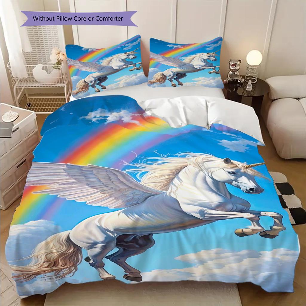 Enchanting Unicorn bedding, duvet cover, pillowcase, home decoration, birthday gift (1 * duvet cover+2 * pillowcase, coreless)