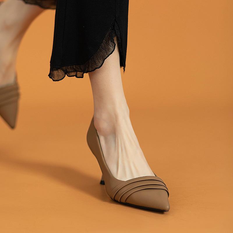Designer Shoes Pumps Women High Heels Ruffles Boat Shoes Pointed Toe Stilettos  Office Lady Shoe Black Spring Autumn