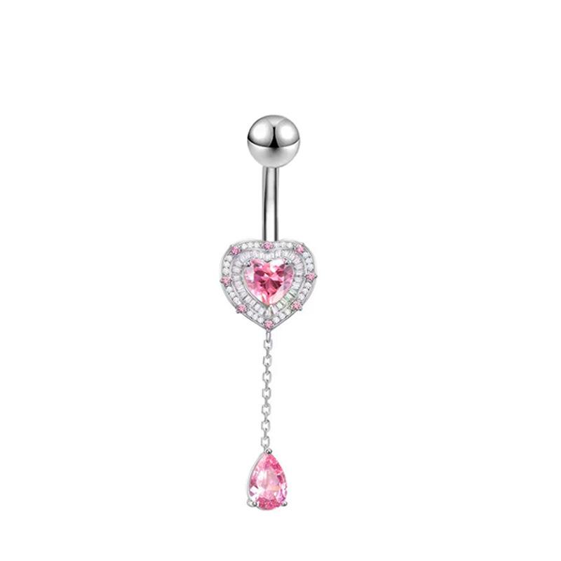 Pink Zircon Butterfly Heart Belly Button Ring For Women Stainless Steel  Flower Tassel Navel Ring Body Piercing Jewelry