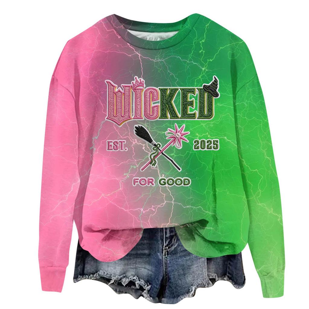 Women's Fashionable Casual Oversized Long-Sleeved Round-Neck Printed Pullover Sweatshirt