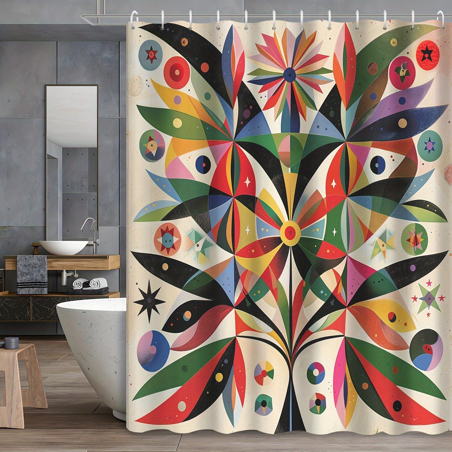 

Christmas Retro Bohemian Shower Curtain - Abstract Art, Geometric Graphics, 12 Hooks, Waterproof, Home & Bath Decor W60H190(CM)-1 Pcs
