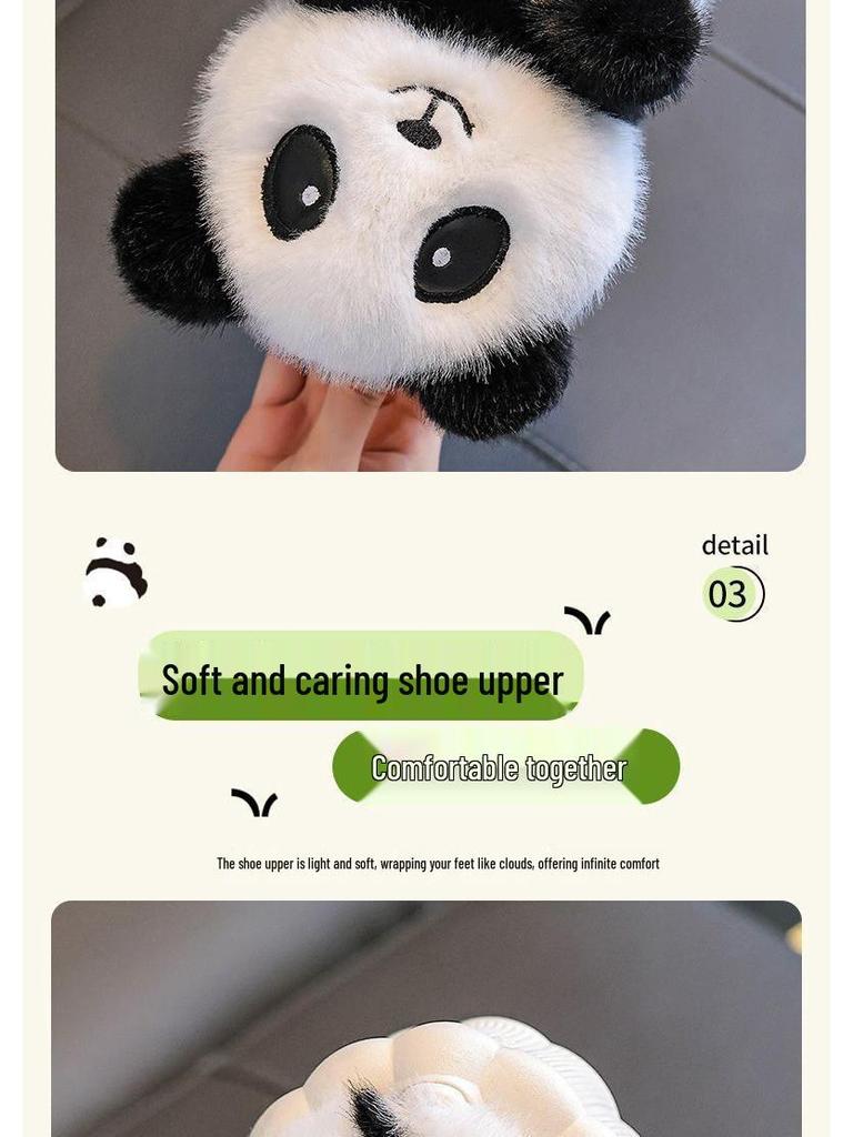 Children's Cartoon Panda Fluffy Slippers for Boys & Girls - Warm Cotton Home Shoes