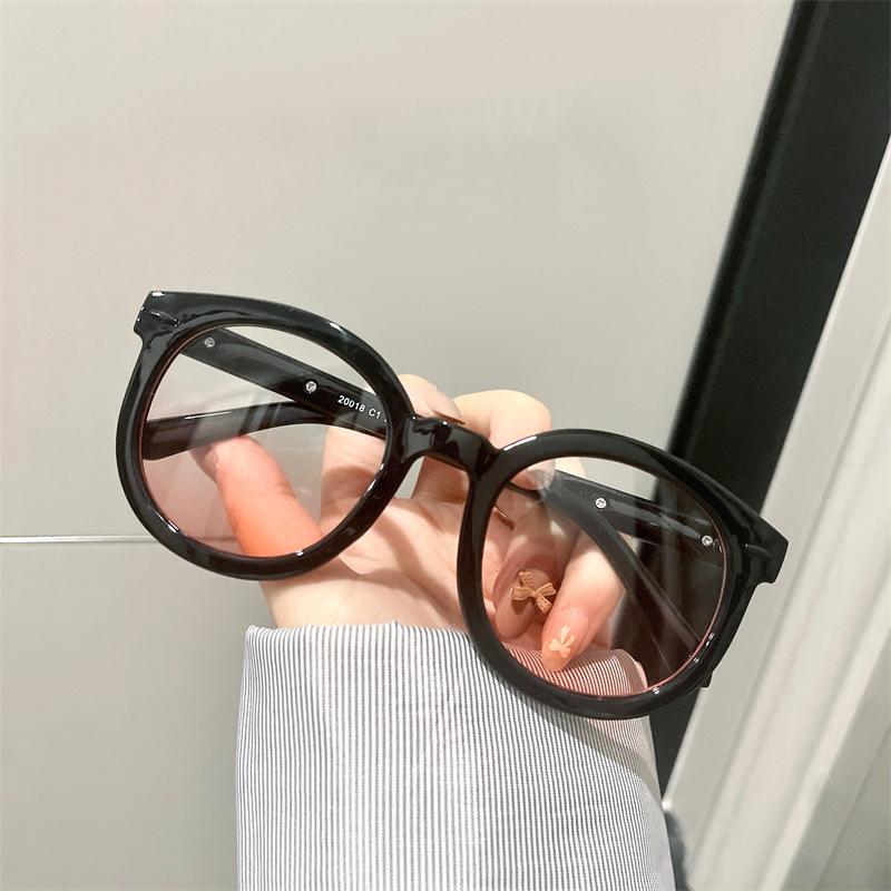 Fashion Women Men Decorative Glasses Round for Ladies Eyeglasses Black Frame Fake Powder Blusher Plain Glasses No Need Makeup