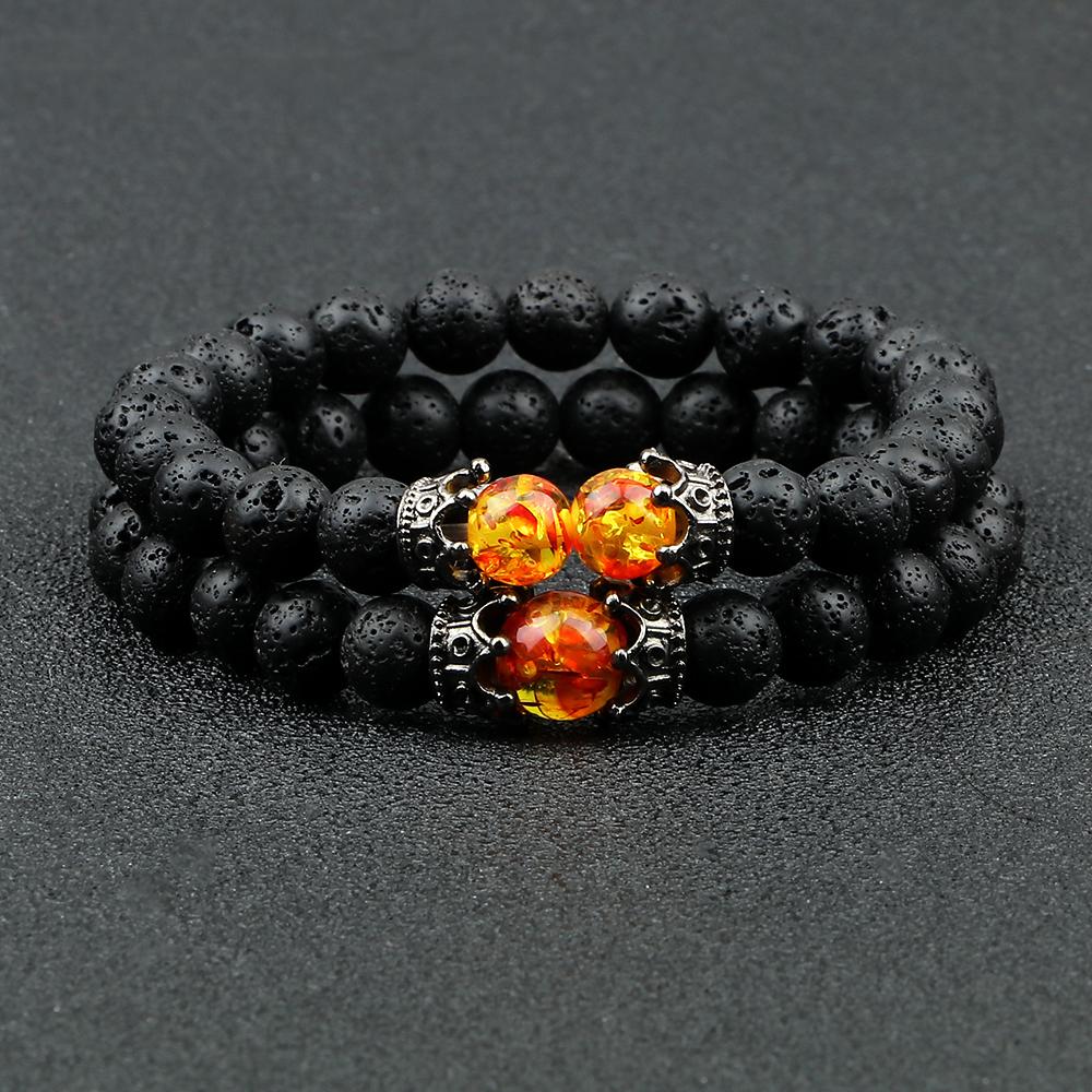 Bracelet de perles d'oeil de tigre de charme de couronne de pierre de lave noire pour hommes femmes Bracelets tressés bijoux réglables faits à la main Pulseira