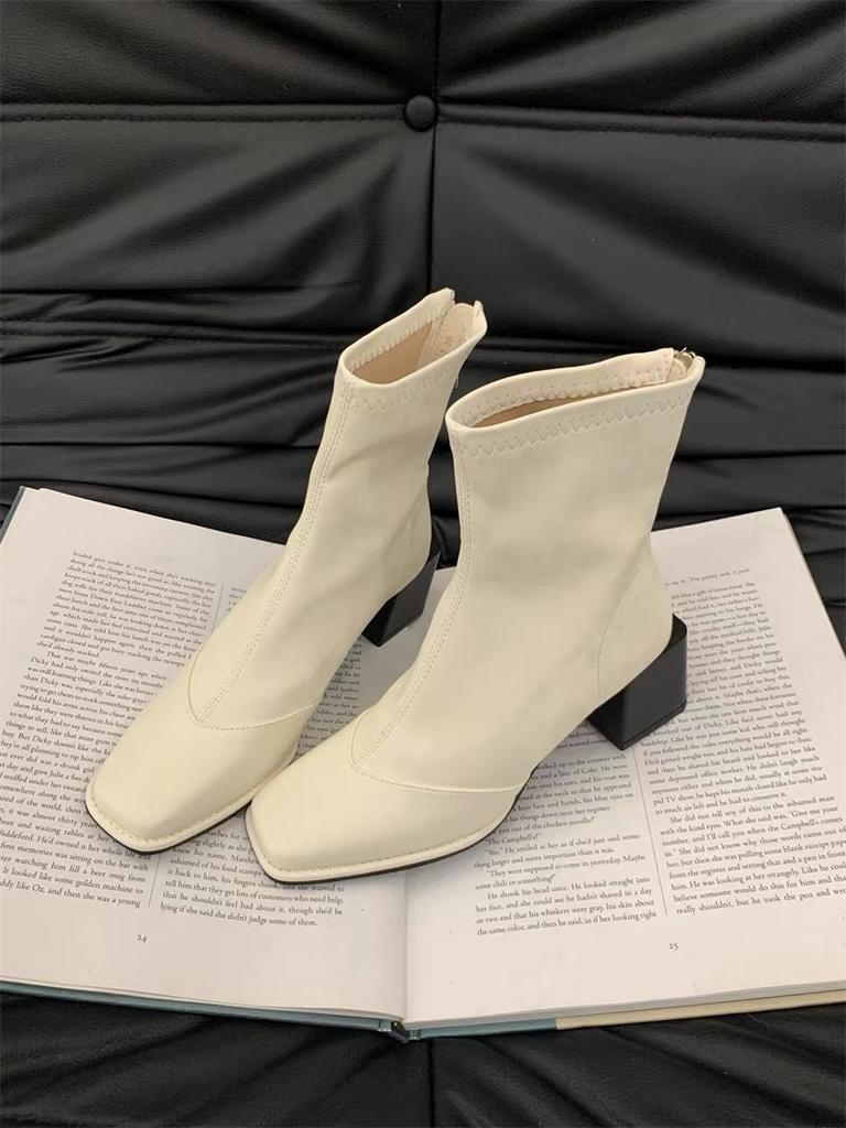 Retro Thick Heel Short Boots Women's 2024 New Autumn and Winter Leather Boots French Thin Boots High Heel Boots Ankle Boots Martin Boots