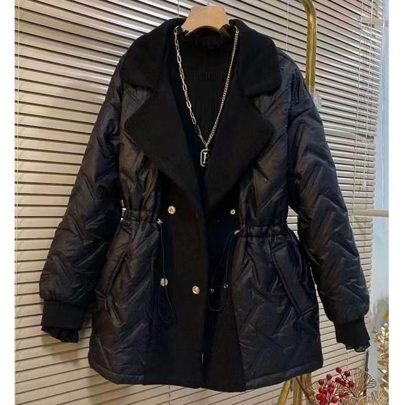 Women Winter Long Parkas Design Lapel Elastic Waist Snow Outwear Ladies Warm Waterproof Patchwork Jacket