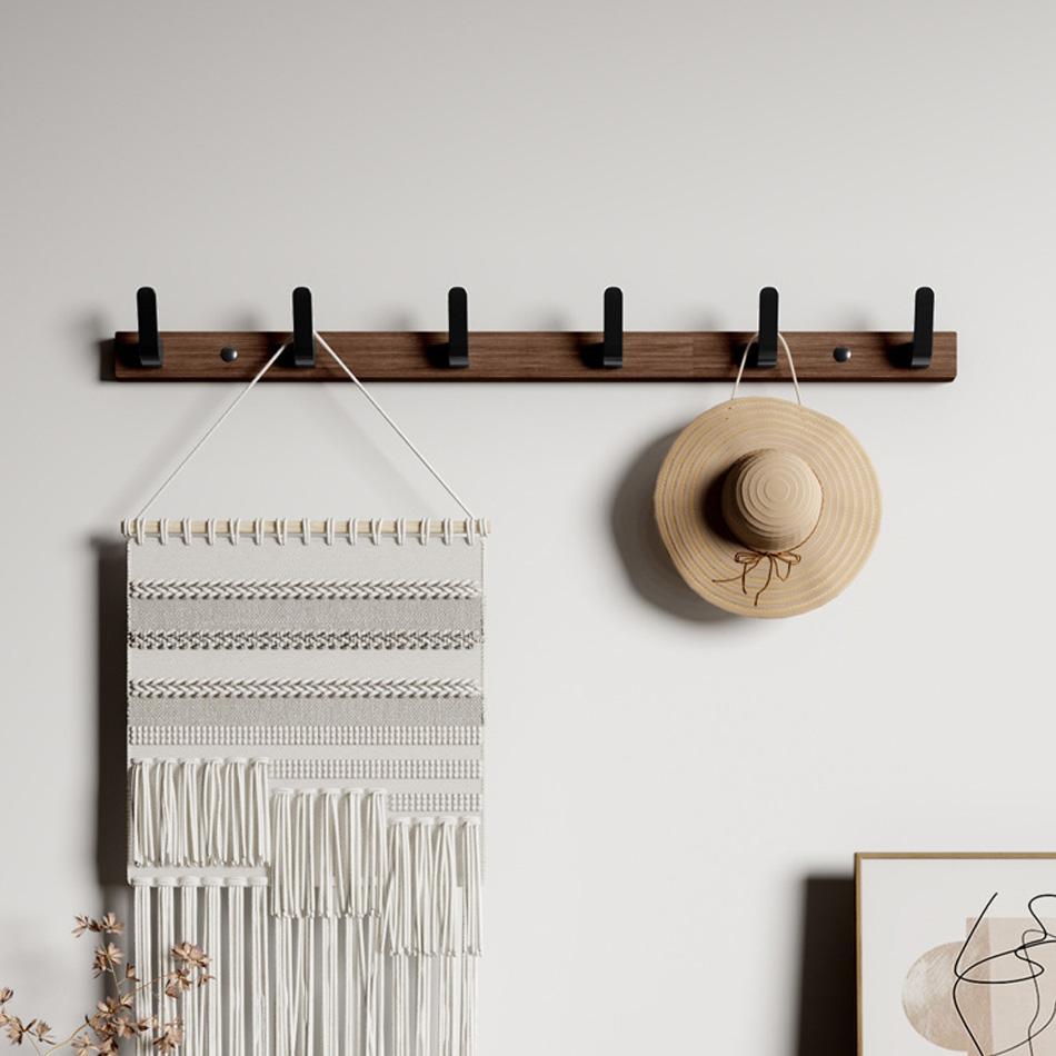 Wood Wall Hook White Black Aluminum Creative 3 4 5 6 Row Hooks for Bathroom Kitchen Door Decorative Coat Towel Key Holder Hanger