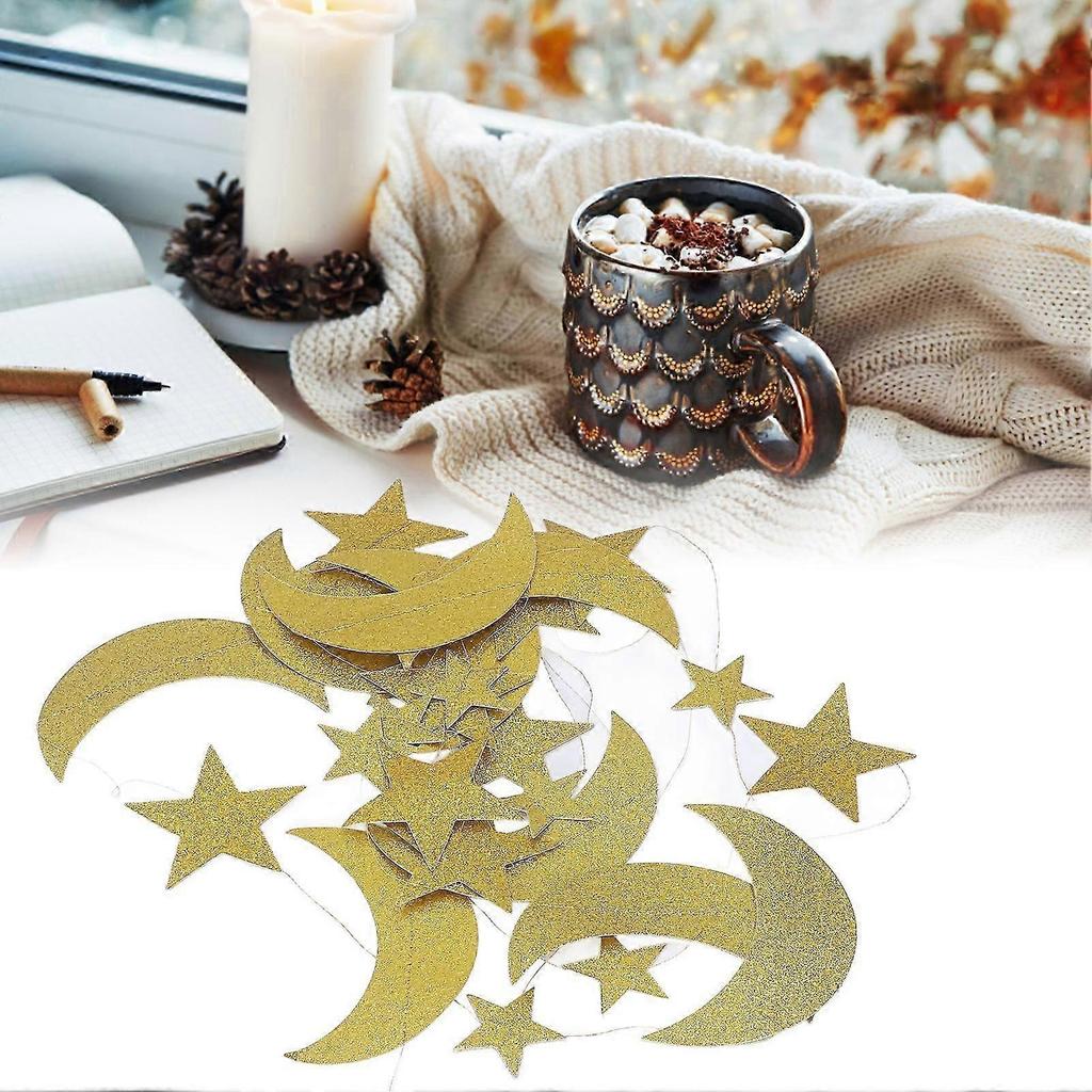 5 Pcs Star Moon Banners Gold Shining Exquisite Eid Mubarak Hanging Banners for Ramadan Background Decoration