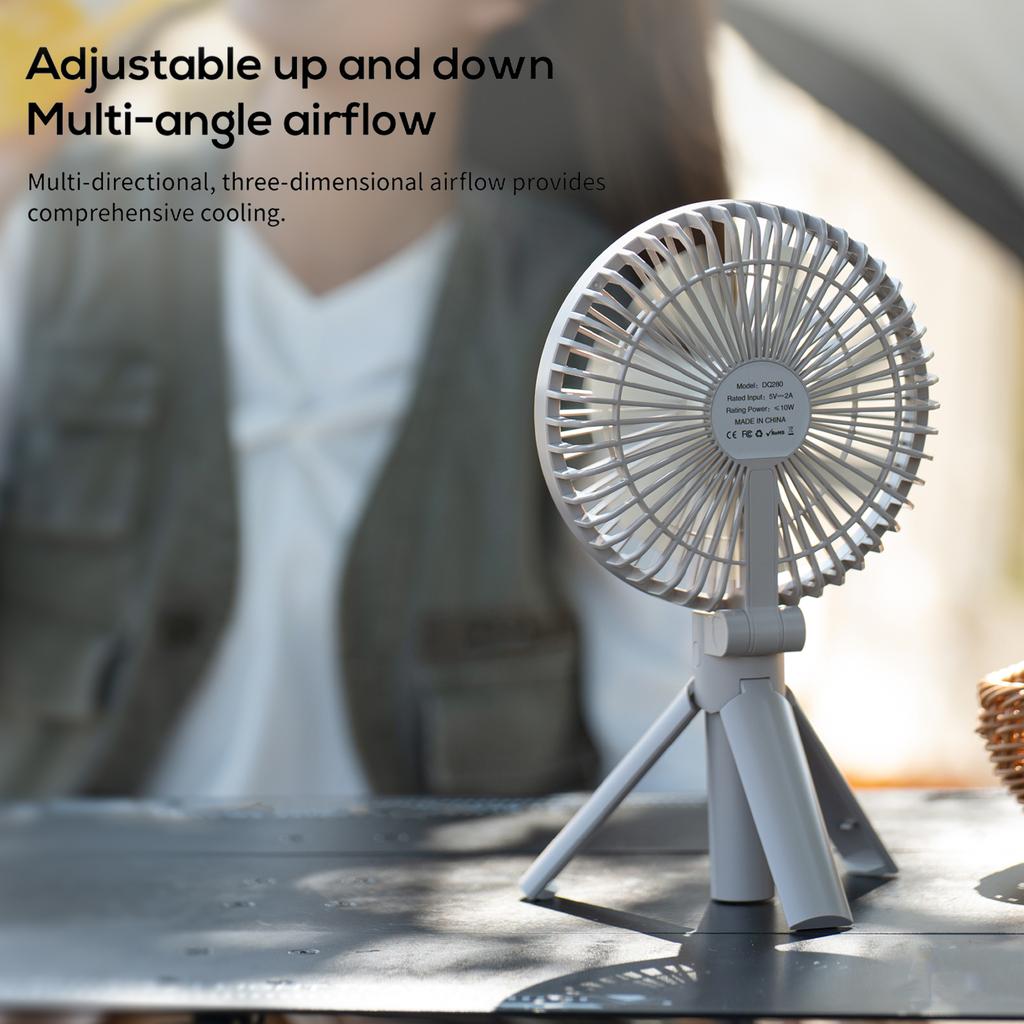 Portable Handheld Rechargeable Fan USB Rechargeable 4 Speed Wind Camping Tripod Fan for Outdoor Desktop Use/Tent Ceiling
