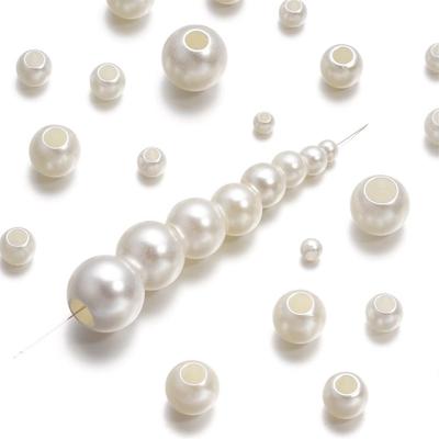 Perles Imitation Blanc Cassé Haut Brillant, Perles à Gros Trou 6-20mm pour Bijoux DIY