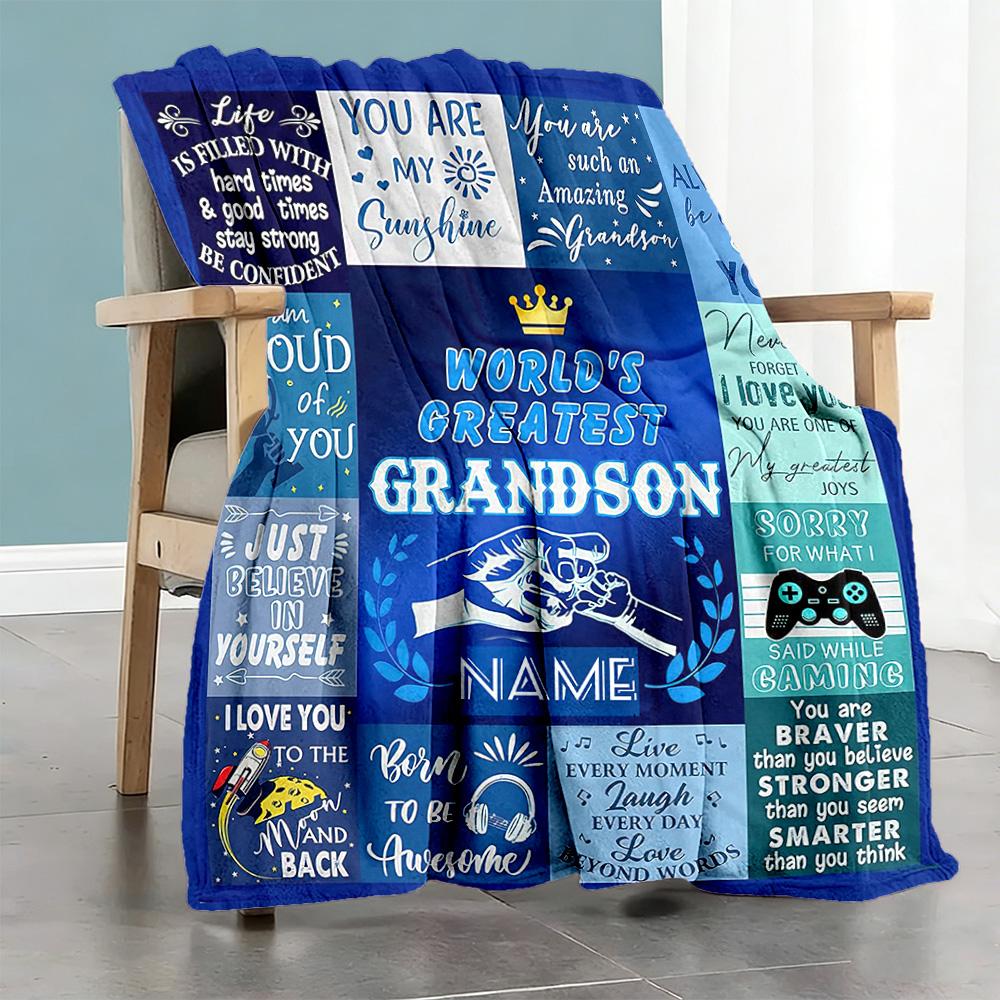Give Grandson Personalized Text Blanket Multi-purpose Personalized Blanket Warmthful Decor Throw For Home Decor Seaside Bed Office Chair