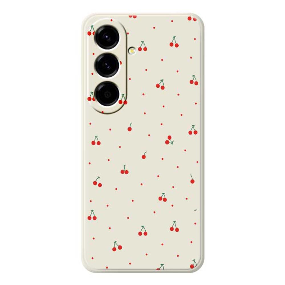 

For Samsung Galaxy A56 5G Case Red Cherry Pattern Printing Straight Edge TPU Phone Back Cover Beige