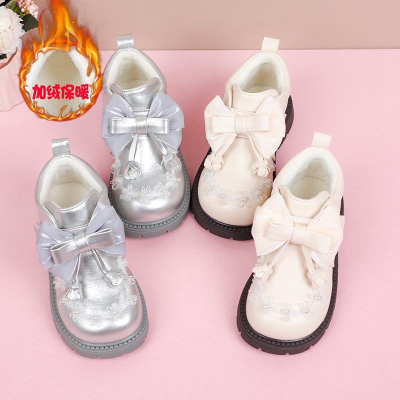Girls princess short boots 2025 new winter girls velvet warm cotton shoes fashion bow two cotton Martin boots