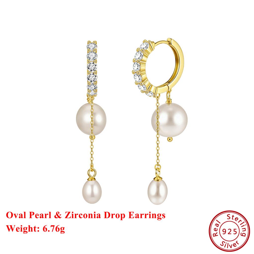 Effie Queen 925 Sterling Silver Zircon Long Drop Earring Elegant Freshwater Pearl Pendant Dangle Earring Fine Jewelry GPE126