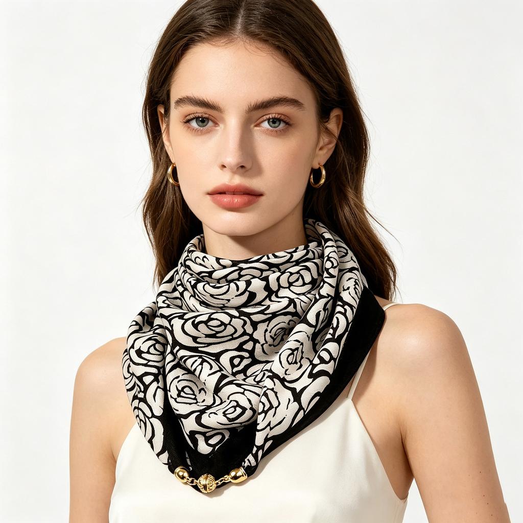 Windproof new warm magnetic buckle silk scarf women's scarf cold-proof autumn and winter versatile neck protection scarf scarf square scarf