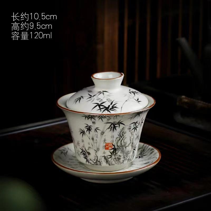 New Ice-White Filament Silver Dragon Hovering Sancai Cover Bowl Kung Fu Tea Set Home Office Light Luxury High-End Tea Cup