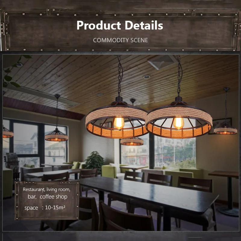 Spain Classical Sisal Rope Pendant Light E27 Hanging Lamp Retro Antique Industrial Lantern Chandelier Iron Candle Home Appliance