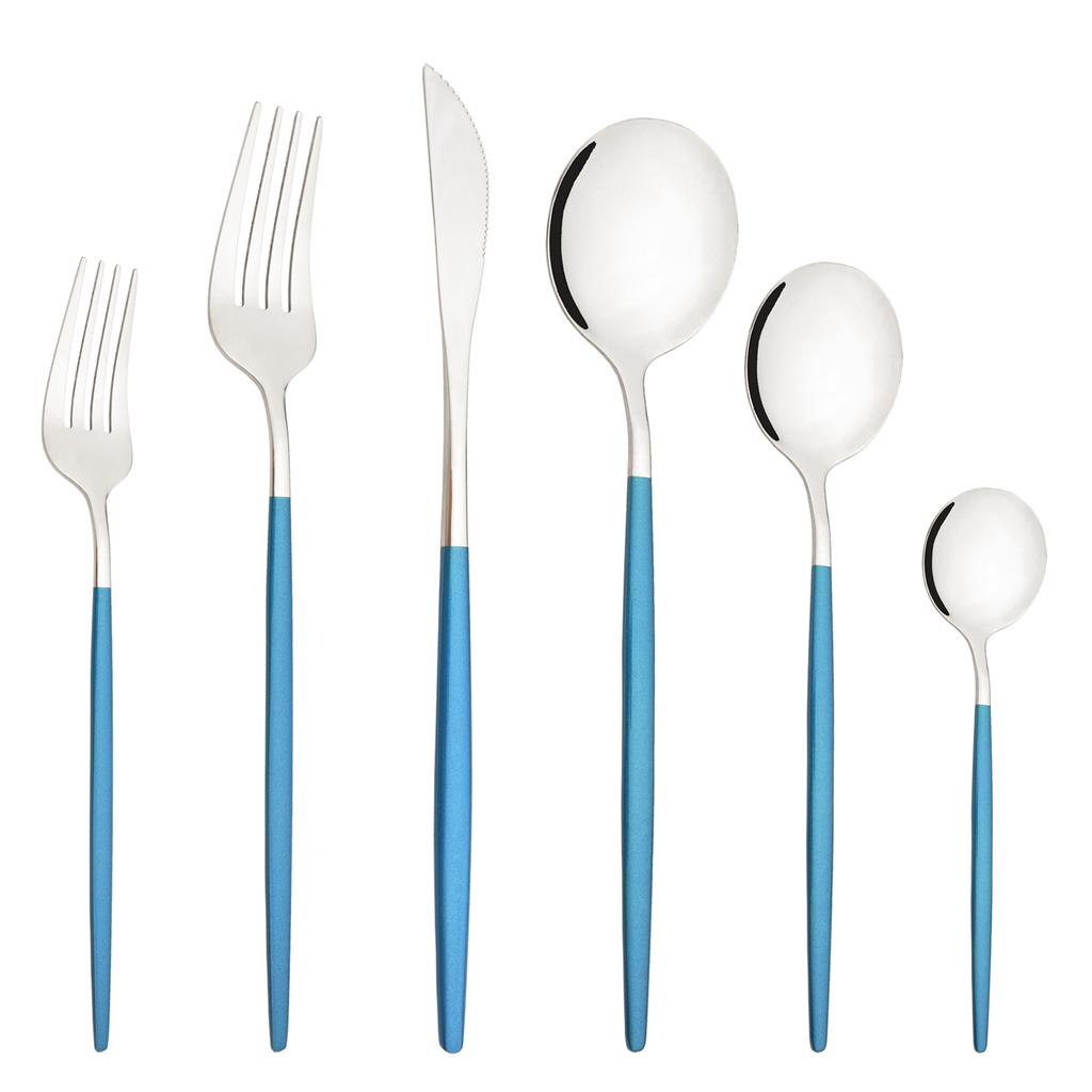 6Pcs Western Purple Dinnerware Cutlery Set Silverware Set Stainless Steel Flatware Knife Dessert Fork Tea Spoon Tableware Set