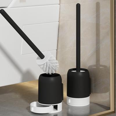 WORTHBUY Bezděrový nástěnný držák na WC štětku s odkapávací základnou, husté štětiny, prodloužená rukojeť, čisticí kartáč, čistič do koupelny