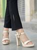 Shoetopia Women Block Heel Sandal  Stylish Ankle Strap Party Heels with Rhinestone Bow Detail