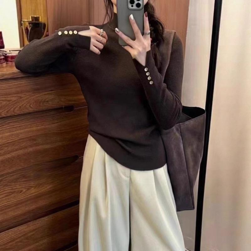 Grey turtleneck sweater with bottoming shirt women's early autumn new unique and beautiful knitted sweater top