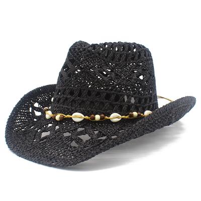 High-end Spring and Summer Must-have Elegant Paper Straw Hat Personalized Shell Decoration Elegant Cowboy Hat Men's and Women's Travel Beach Hat