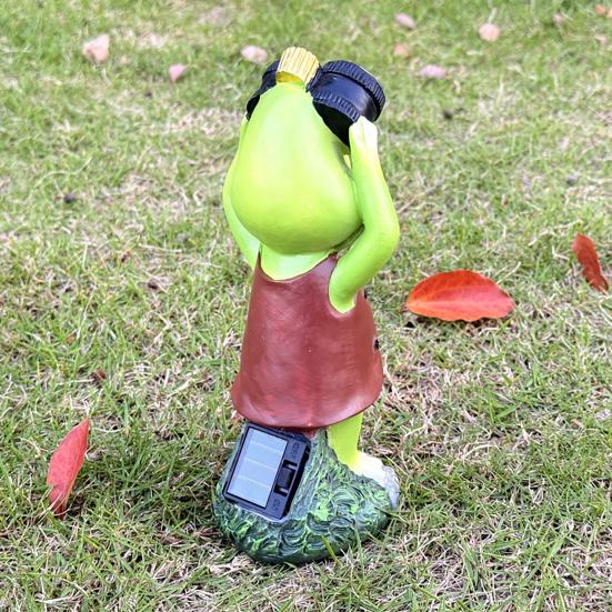 Solar Frog Statue Garden Frog Sculpture with Telescope Outdoor Frog Statue